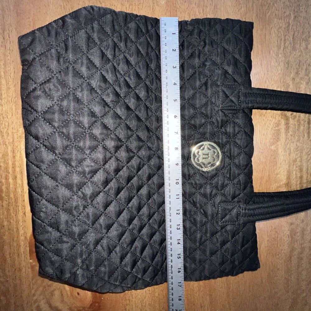 Nanette Lepore Womens Quilted Satin Black Tote Shoulder Bag Lightweight Preowned - Picture 9 of 11
